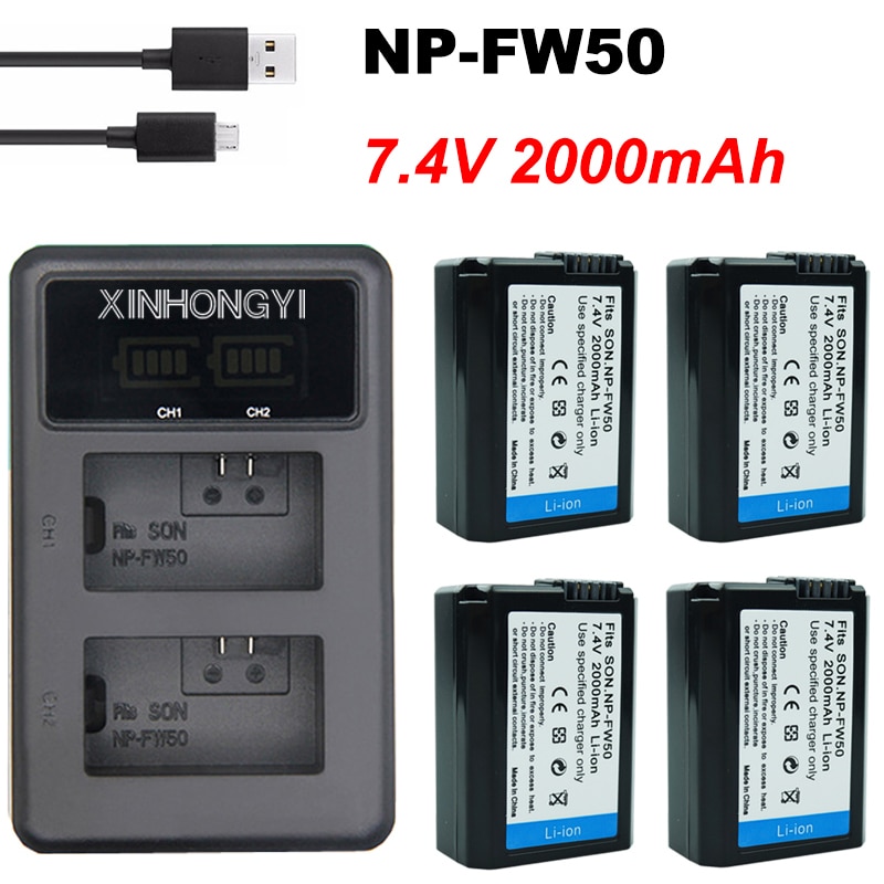 2000mAh NP-FW50 NP FW50 Batterij + LED USB Dual Charger voor Sony Alpha a6500 a6300 a7 7R a7R a7R II a7II NEX-3 NEX-3N NEX-5