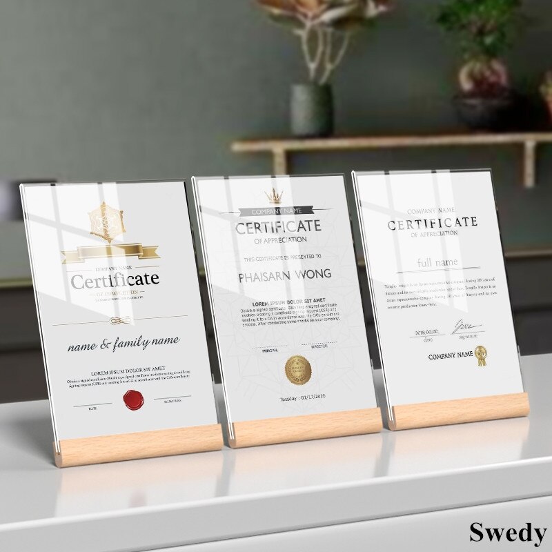 A5 148X210MM L Shape Wood Base Acrylic Sign Holder Stand Table Menu Paper Card Holder Photo Picture Frame