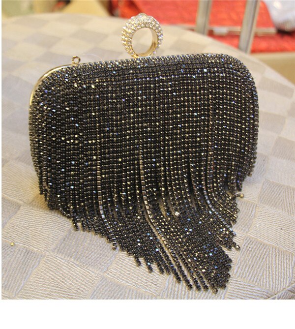 Women Bag Rhinestone Shiny Fringed Clutch Bag Handbag Night Party Purse Evening Party Wedding Handbag Shoulder Bag Bridal: black