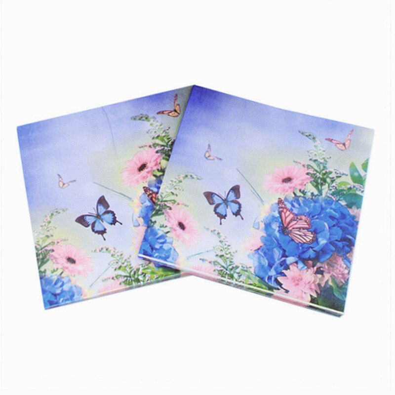 20 Stks/zak Servetten Papier Blauwe Vlinder Decoupage Servet Papieren Tissue Voor Xmas Wedding Decor Party Tafel Levert
