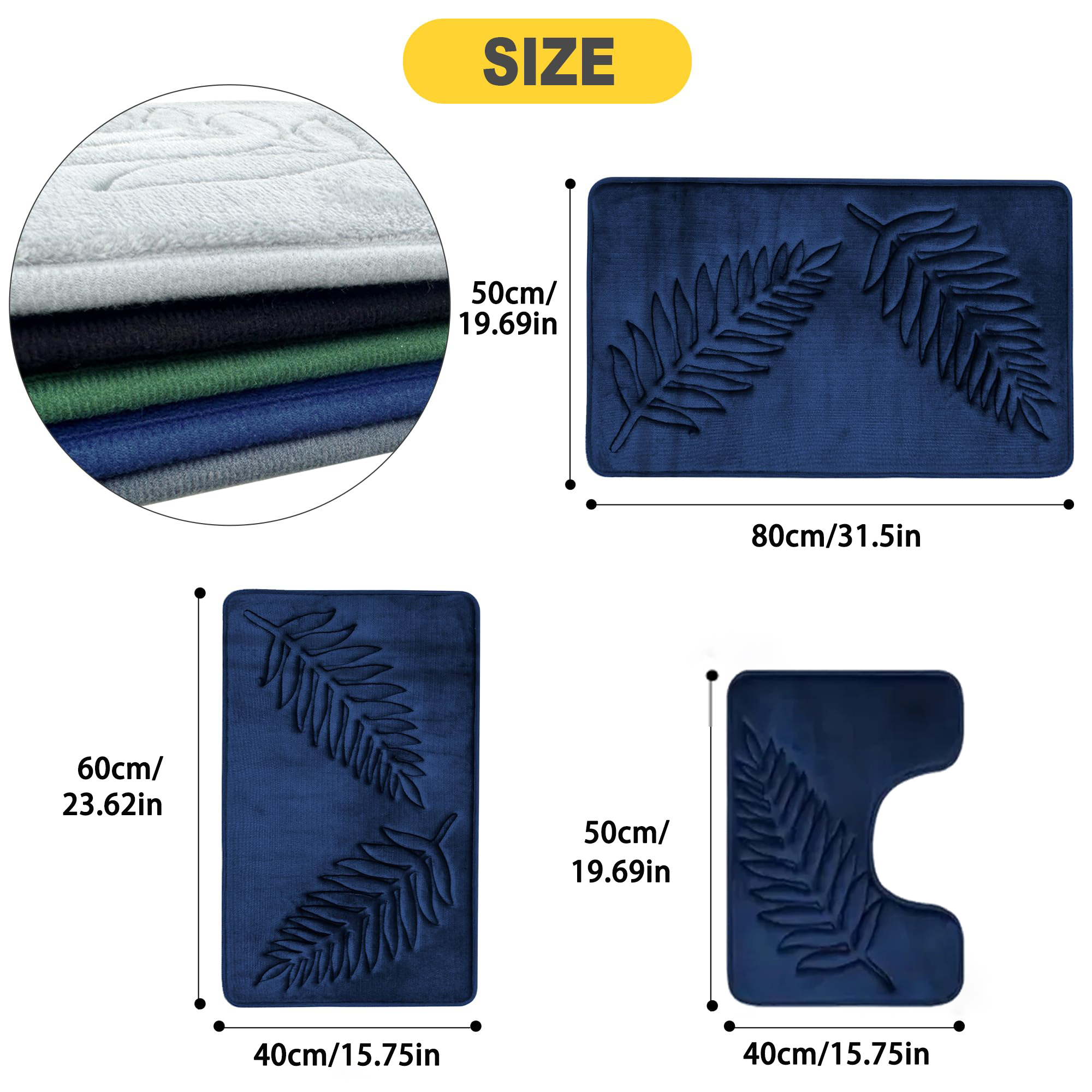 Memory Foam Bathroom Mat Carpet SuperSoft Absorbent BathroomMat Quick Dry Non-SlipWashableBathroom Floor Rug Toilet U-Shaped Mat