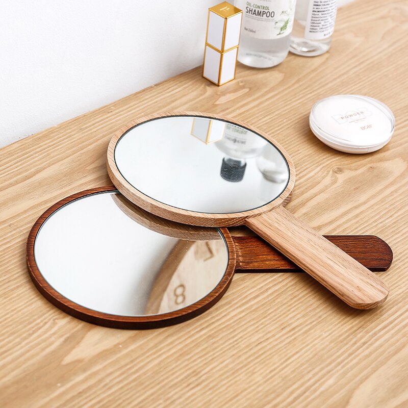 Eiken Massief Hout High Definition Cosmetische Spiegel. Vrouwen Draagbare Make-Up Spiegel. Eenvoudige Stijl Vrouwen Hand-Held Schoonheid Spiegel.