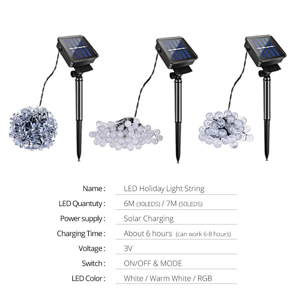 Udendørs solar havelys led plænelampe led string fe lys havelandskab belysning bryllupsfest juleindretning