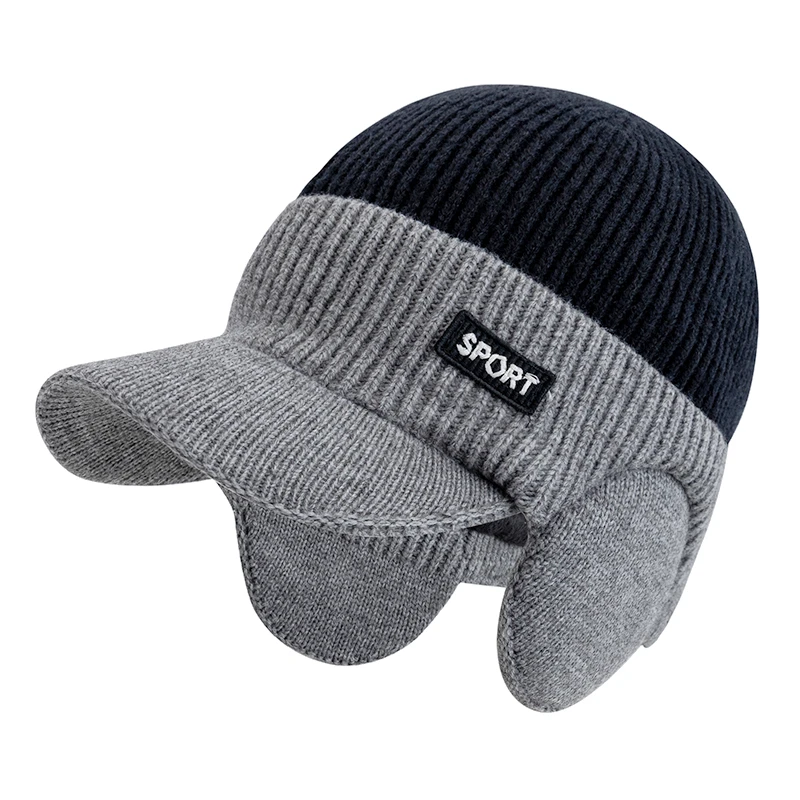 Men Winter Hat Warm Earflap Brim Cap Stylish Hats For Men Outdoor Thicken Ski Sports Knitted Hat: Red