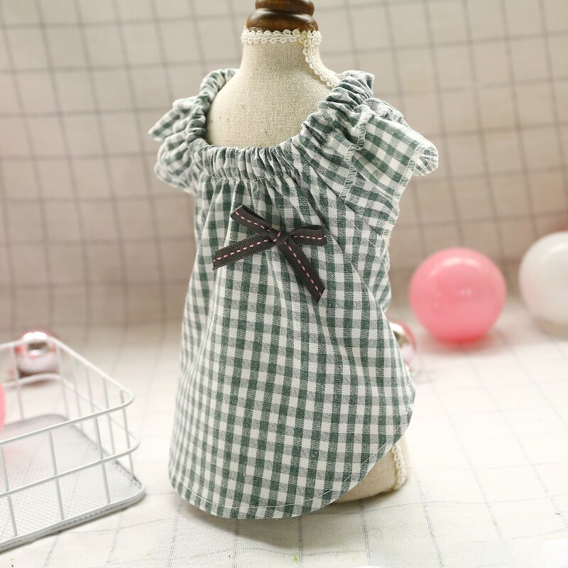 Plaid chien printemps été vêtements coton bébé chemise nœud papillon doux dame chien chat vêtements pour petits chiens Yorkshire carlin chiot vêtements