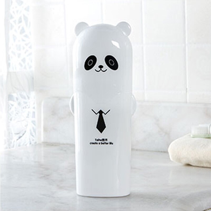 Søde praktiske husholdningshåndklæde tandbørster børn holder udendørs rejser vandreture camping tandbørste opbevaringsetui: Hvid panda