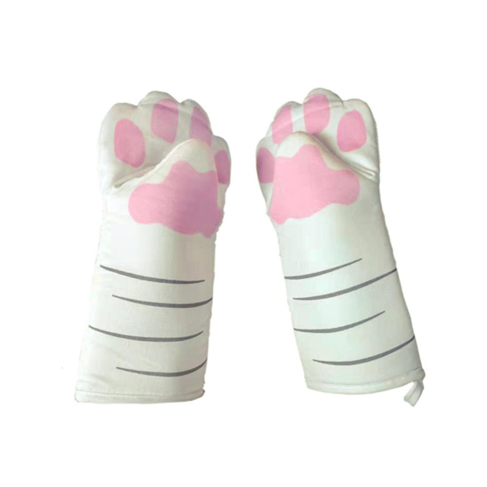 3D Cartoon Cat Paws Oven Mitts Long Cotton Baking Insulation Gloves Microwave Heat Resistant Non-slip Kitchen Gloves