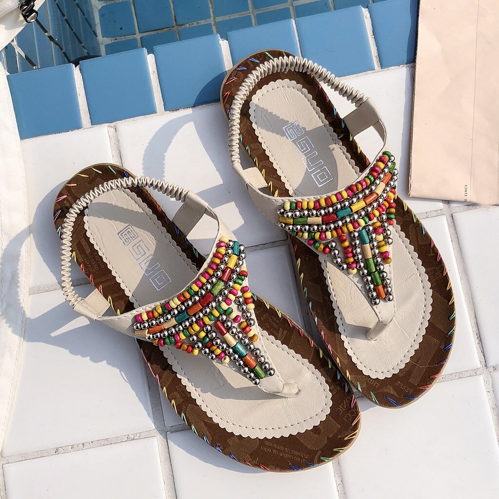 SAGACE Women Ladies String Bead Casual Beach Shoes Sandals Summer Shoes Beach Vintage Sandalias Mujer: BG / 38
