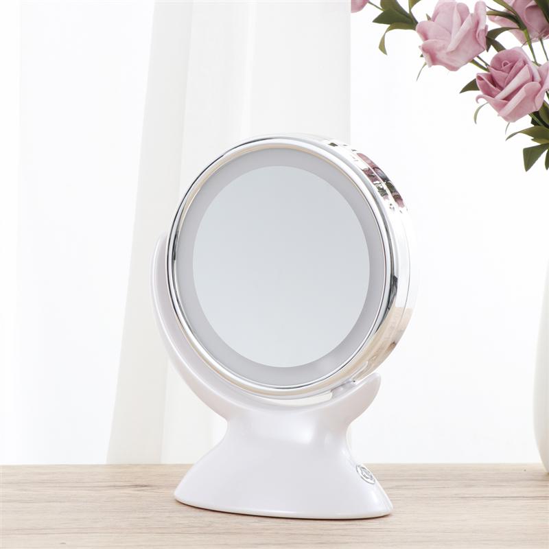 Adjustable 5X Magnification Lighted LED Makeup Mirror Bathroom Vanity Mirror 360 Degree Swivel Double-sided Table Top Mirror
