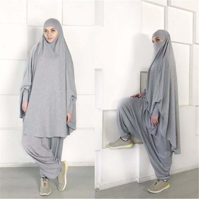 2 sztuka zestaw modlitwa odzież pełna pokrywa sukienka Abaya Eid Ramadan muzułmański islamski długi Khimar Jilbab szaty kobiety workowate spodnie haremki