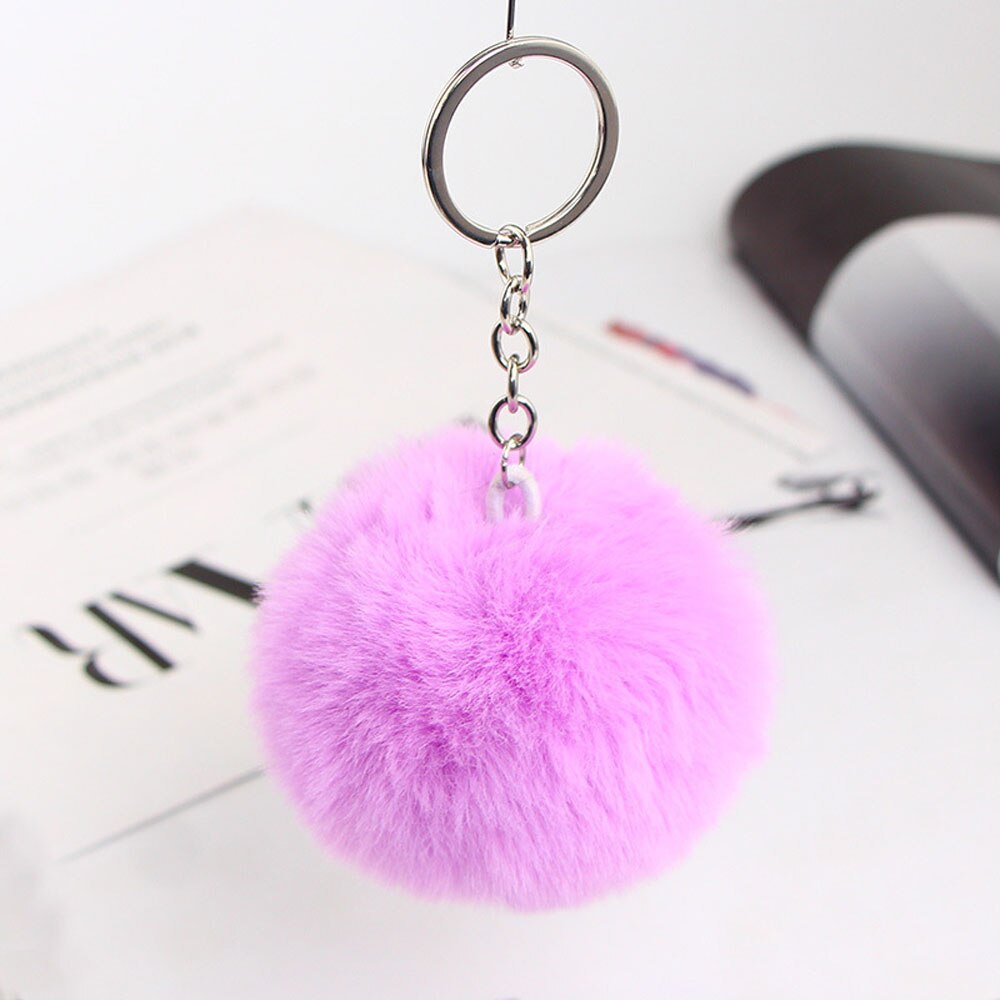 20 Colors Fluffy Fur Pom Pom Keychains Soft Faux Fur-like Ball Car Keyring Key Holder Women Bag Pendant Jewelry: light purple