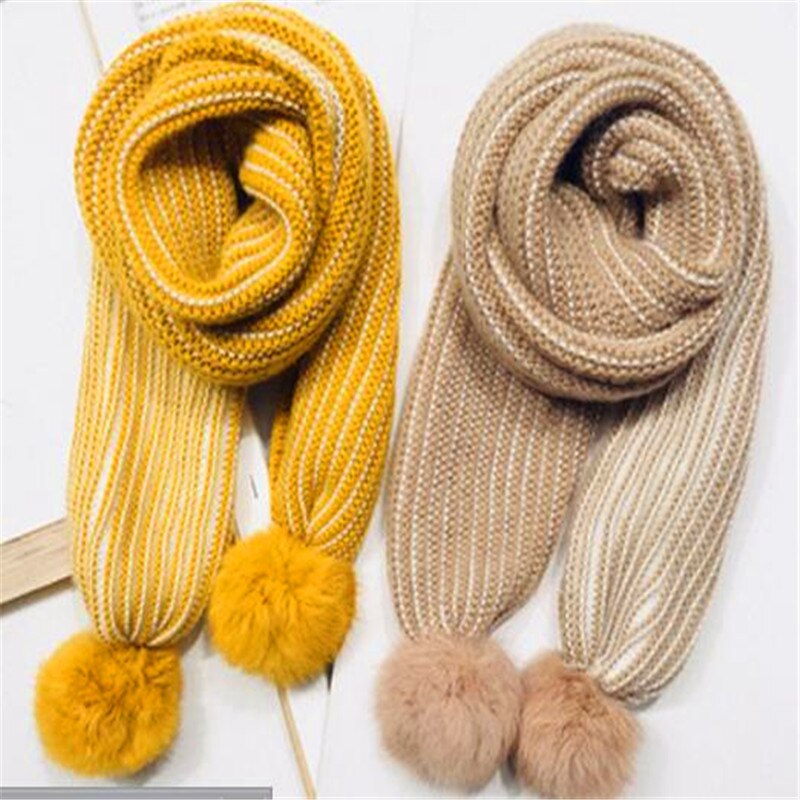 Bufanda de Bola de Pelo de conejo para mujer nueva puerta Este para niños edición de Invierno han cuello a rayas cuello de punto para niño Y58