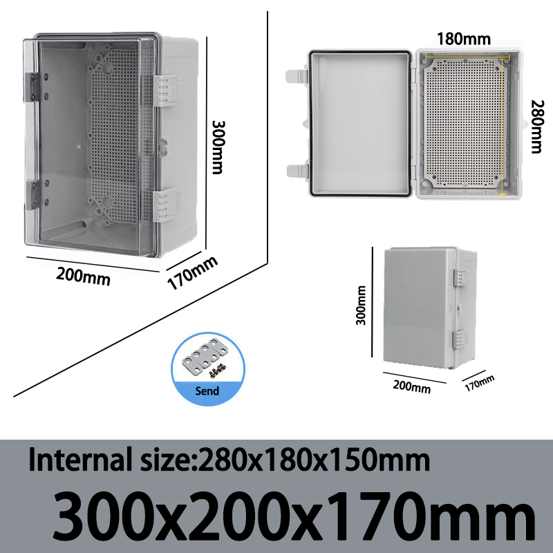 Caja de sellado electrónico impermeable para exteriores, carcasas ABS de distribución de cubierta gris/transparente IP66 con hebilla, caja de conexiones de plástico: 4XL / Azul