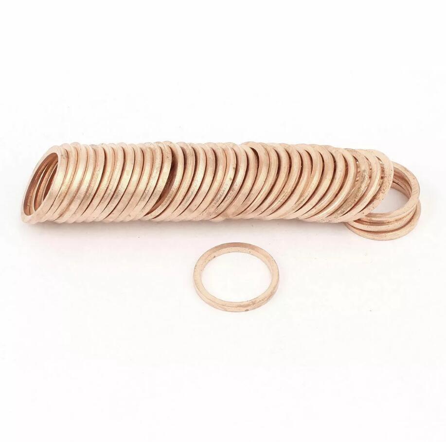50Pcs 2mm Thickness Copper Flat Washer Ring Sealing Fitting Gaskets Flat Ring Oil Brake Line Seal Gasket.