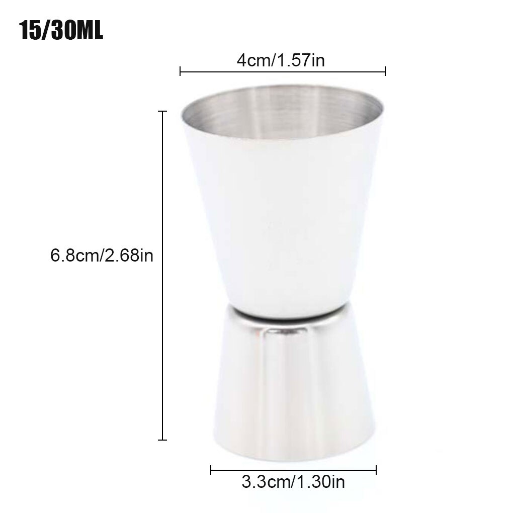 1PC 25/50ml 15ml/30ml 30/45ml Stainless Steel Cocktail Shaker Measure Cup Dual Shot Drink Spirit Measure Jigger Kitchen Tools: 15 and 30ml