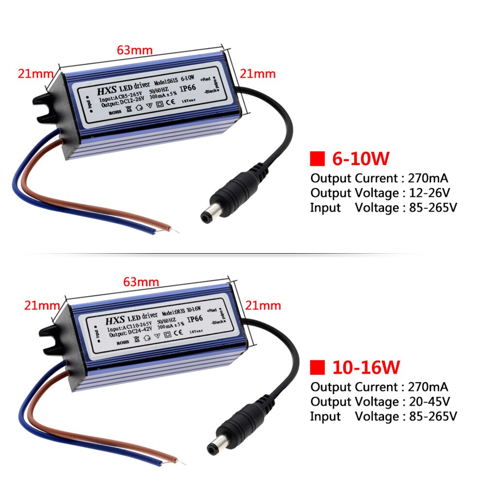 Ledet sjåfør  ip66 vanntett 6w 10w 20w 28w 42w 54w belysningstransformatorer  ac85v-265v strømforsyning