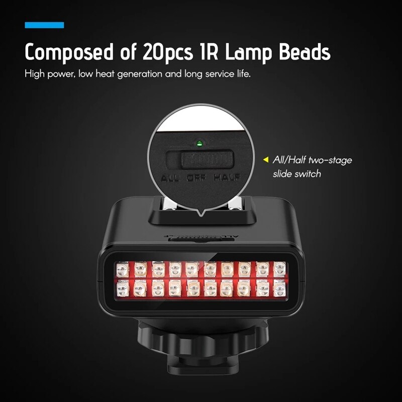 AM05-ORDRO LN-3 Studio IR LED Light USB Rechargeable Infrared Night Vision Infrared Illuminator for DSLR Camera Photography Ligh