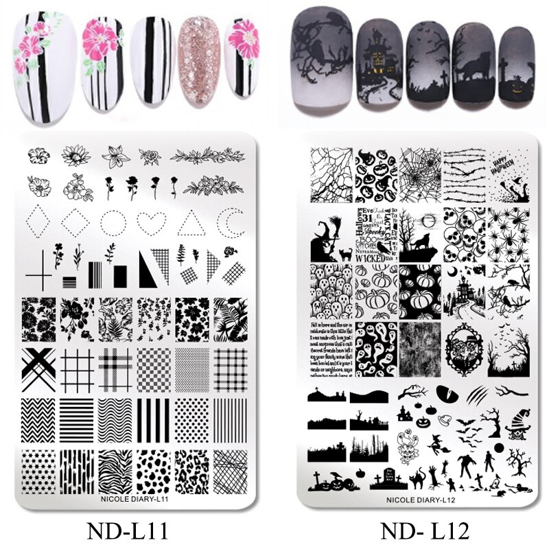 Nicole Diarty Kerst Halloween Stempelen Plaat Bloem Stempel Template Nail Art Image Plate