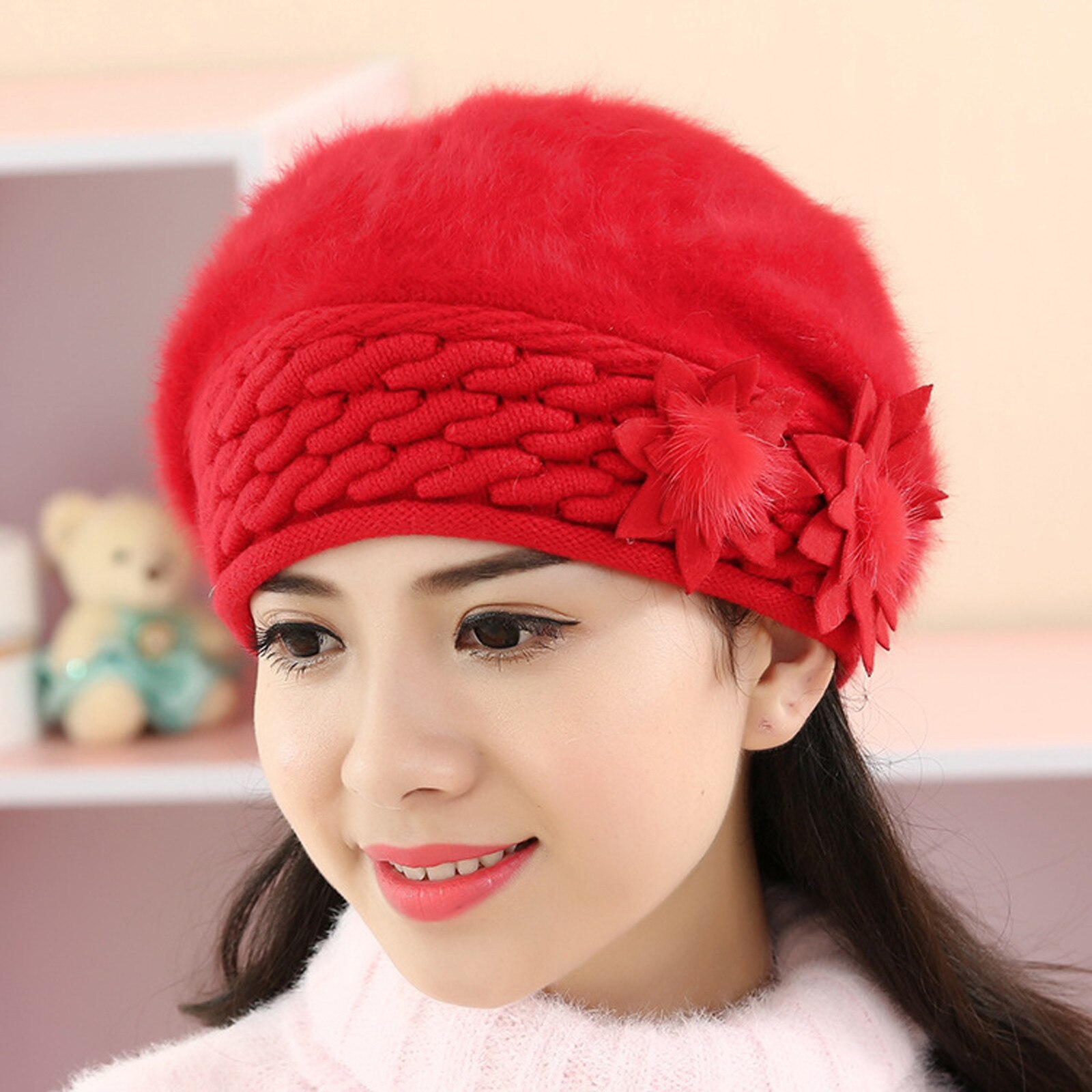 Top des ventes , bonnet en coton pour femmes, ample, Baggy, hiver, , doux, Crochet, femme, chapeau, , fleur, chapeaux,