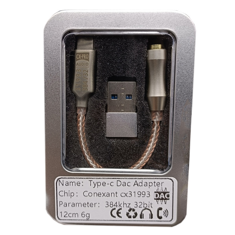 Conexant CX31993 Dongle Type C to 2.5mm/3.5mm/4.4mm DAC Headphone Amp SNR128dB PCM 32b/384kHz For Android Windows10 phone call: CX31993 -With -case
