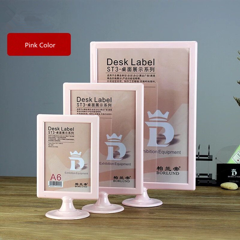 A5 Restaurant Acrylic Menu Paper Card Holders Display Stand Plastic Paper Holder Frame Advertising Poster Frame: Pink