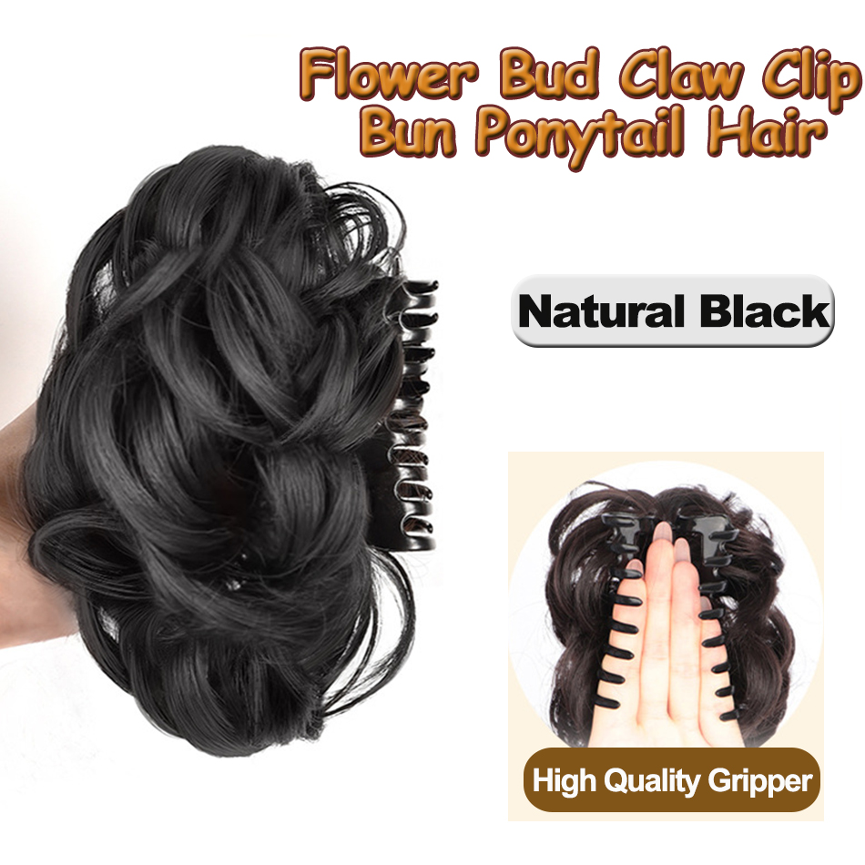 Moño sintético desordenado, pieza de pelo, Clip de garra, extensiones de cola de caballo, estilo Scrunchie, moño de capullo de flor perezoso, cola de caballo rizada ondulada: #2
