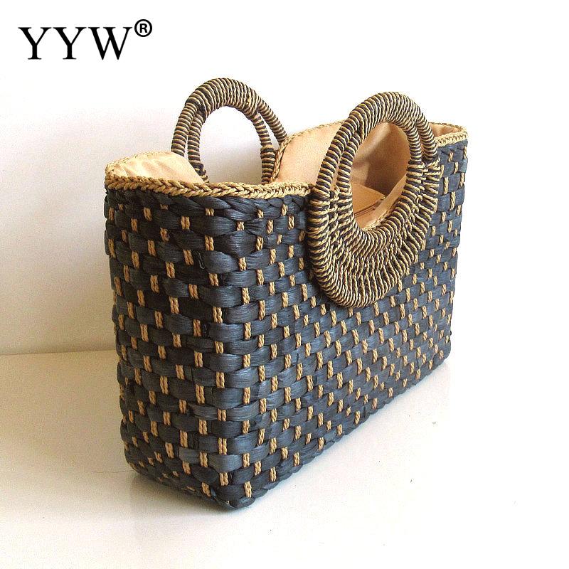 Bolso de paja con pompón para mujer, bolsa de mano con asa superior, ideal para playa, pícnic, Tailandia, Verano
