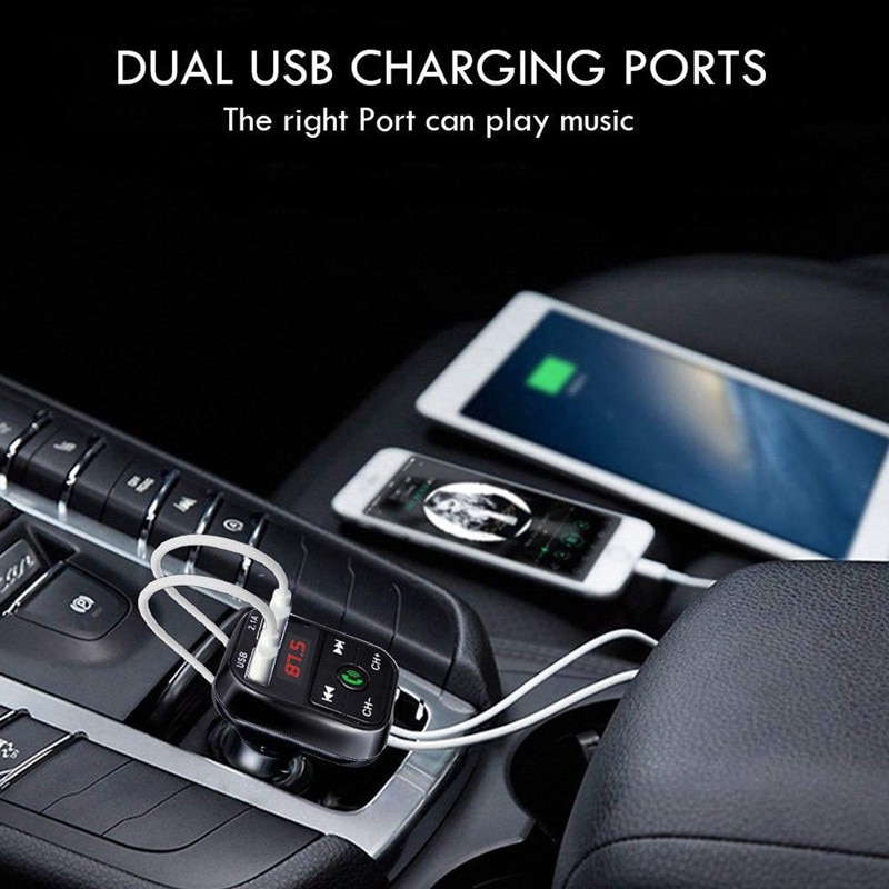 Handsfree transmisor fm bluetooth bilsett fm radiosender bil  mp3 spiller usb lader hurtiglading mobiltelefon modulator
