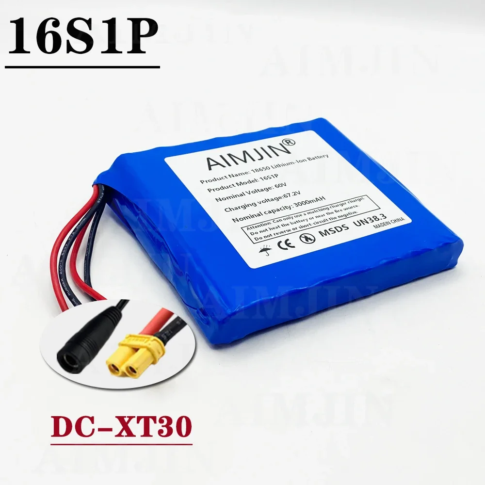 2024 Bestselling 16s1p 60v Xt60 132wh Lithium Ion Rechargeable Battery 3000mah Used for Electric Unicycle Electric Scooter: Brown