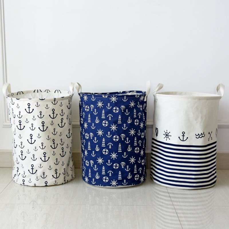 Panier de rangement ménager pour vêtements sales, bac ancre pour coton et lin, seau pour vêtements sales avec ceinture