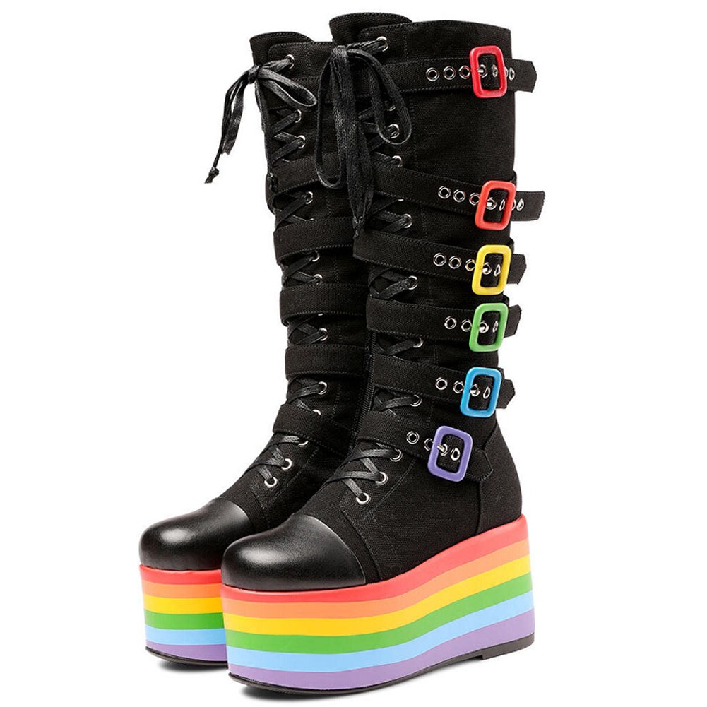Dames Winter Gothic Punk Platform Laarzen Gesp Riem Rits Chunky Heel Schoenen Mid Kuit Militaire Combat Boots,Black-8 Dames Winter Gothic Punk Platform Laarzen Gesp Riem Rits Chunky Heel Schoenen Mid Kuit Militaire Combat Boots,Black-8