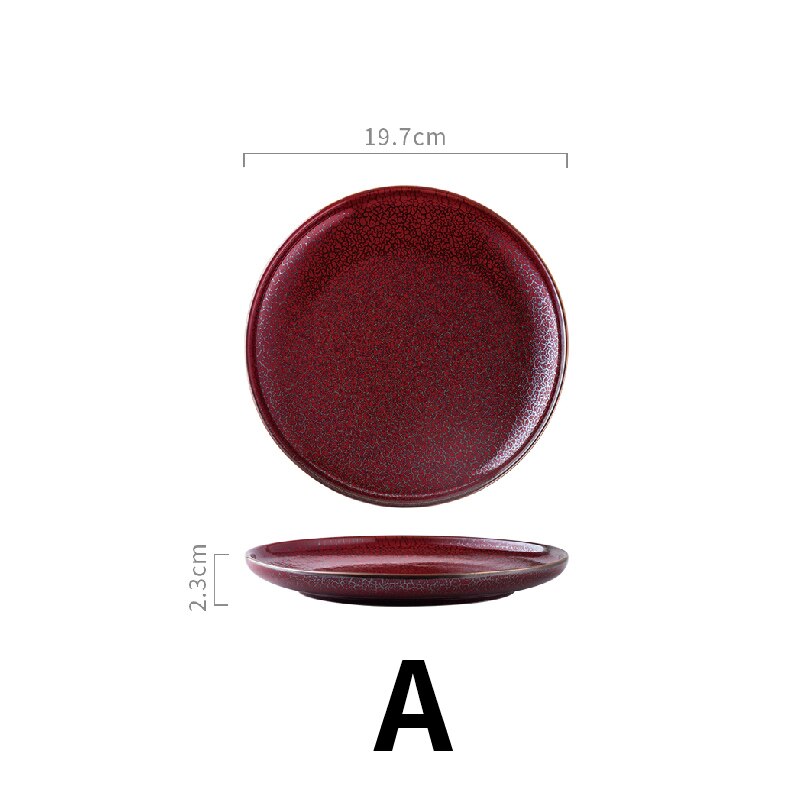 Red black ceramic plate set Kitchen restaurant party steak plate Dinner dish salad spaghetti Microwave trays can be used: A
