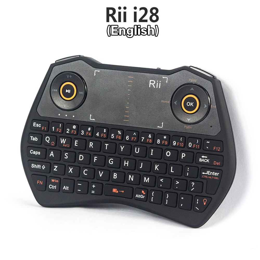 Original Rii i28 2.4G sans fil Mini clavier russe anglais Version rétro-éclairage Air souris pavé tactile pour Android TV BOX Mini PC: English version