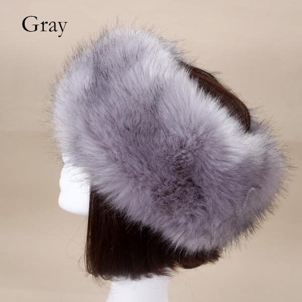 Winter Thick Furry Hairband Fluffy Russian Faux Fur Women Girl Fur Headband Hat Winter Outdoor Earwarmer Ski Hats: Gray