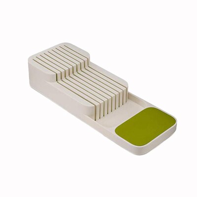 Plastic Knife Block Holder Drawer Knives Forks Spoons Storage Rack Knife Stand Cabinet Tray Kitchen Cultery Organizer: A-green