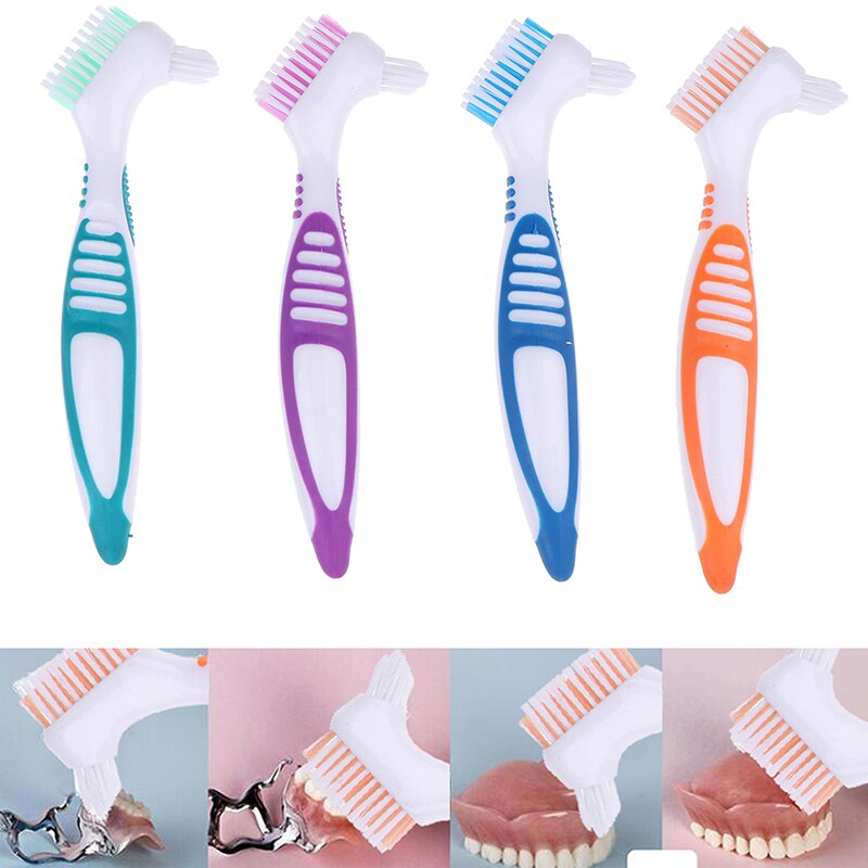 Cepillo de dientes ergonómico, limpieza de dentaduras, cerdas de varias capas, dentadura postiza
