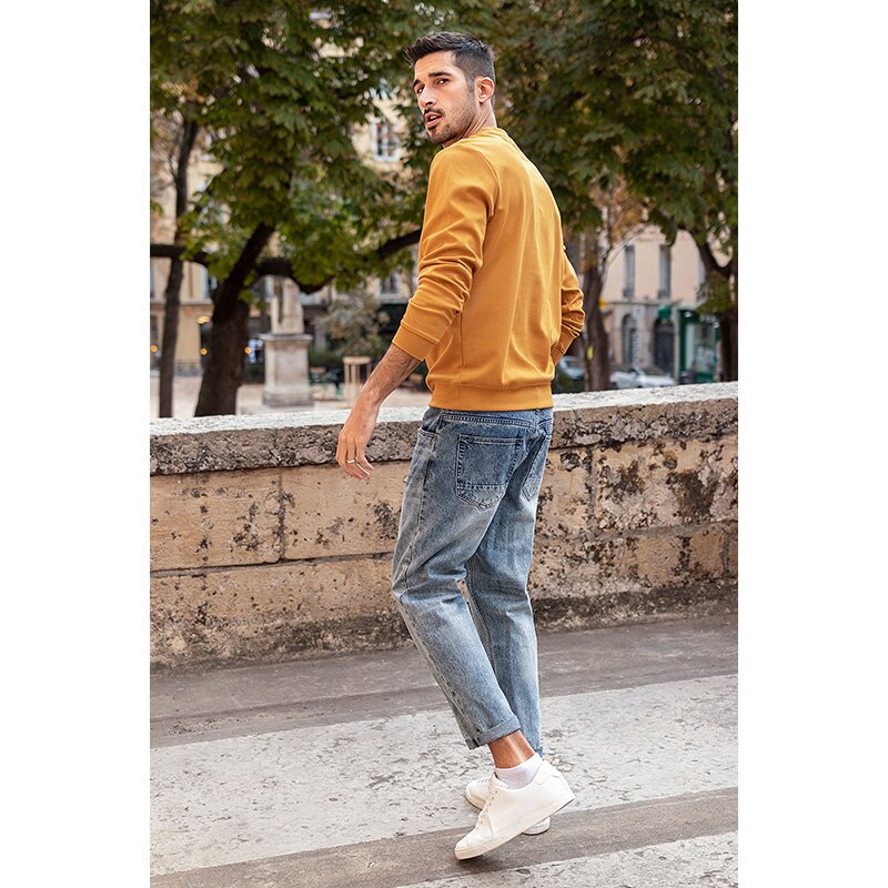 KUEGOU 100% Cotton Autumn Spring Loose Tapered jeans loose ankle-length Men Harem Pants Blue Trousers Plus Size KK-2903