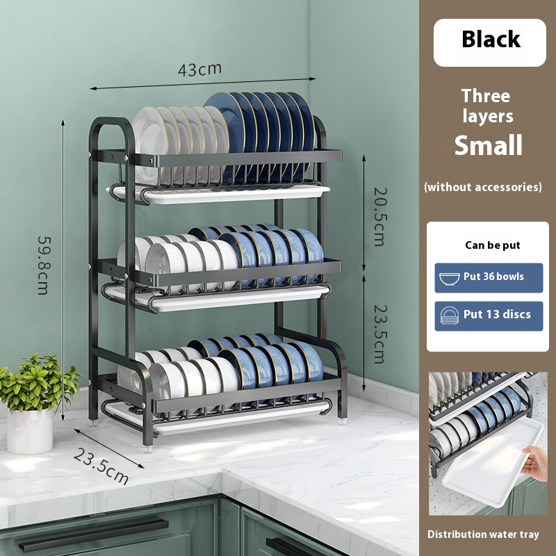 Égouttoir à vaisselle Compact à 3 niveaux, ensemble de égouttoir à vaisselle, grand support égouttoir à vaisselle antirouille, supports de cuisine: kaki foncé