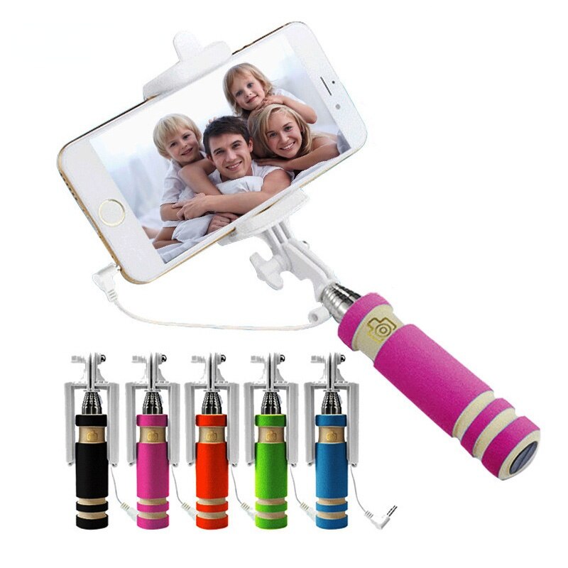 Mini selfie stick med knapptrådad bomullsmaterial handtag monopod universal för mobiltelefon