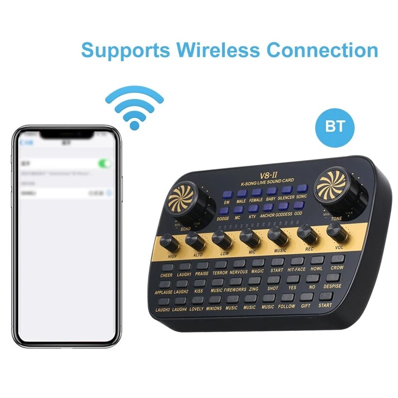 V8 Updated Live Sound Card ligent Volume Adjustable o Mixer Sound Card for Computer Pc Live Sound