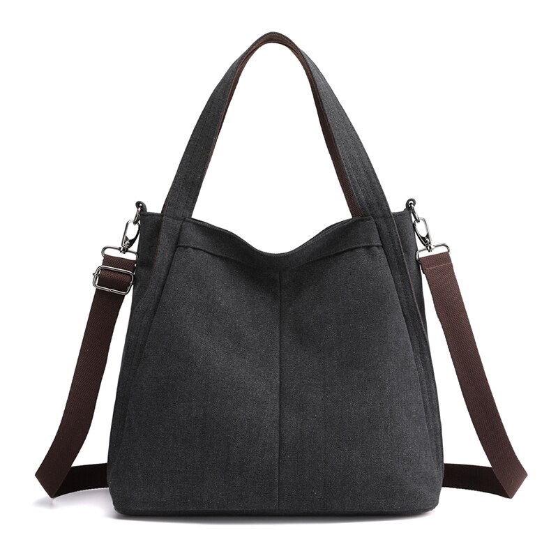 Grote Capaciteit Luxe Handtassen Vrouwelijke Draagtas Vrouwen Casual Canvas Handtas Opvouwbare Herbruikbare Schoudertassen Solid: Black