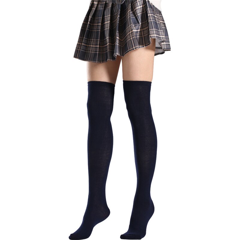 Women Girls Long Tube Socks Stripes Over Knee Length Sports Stockings for Dancing Running Travelling Cycling: navy blue