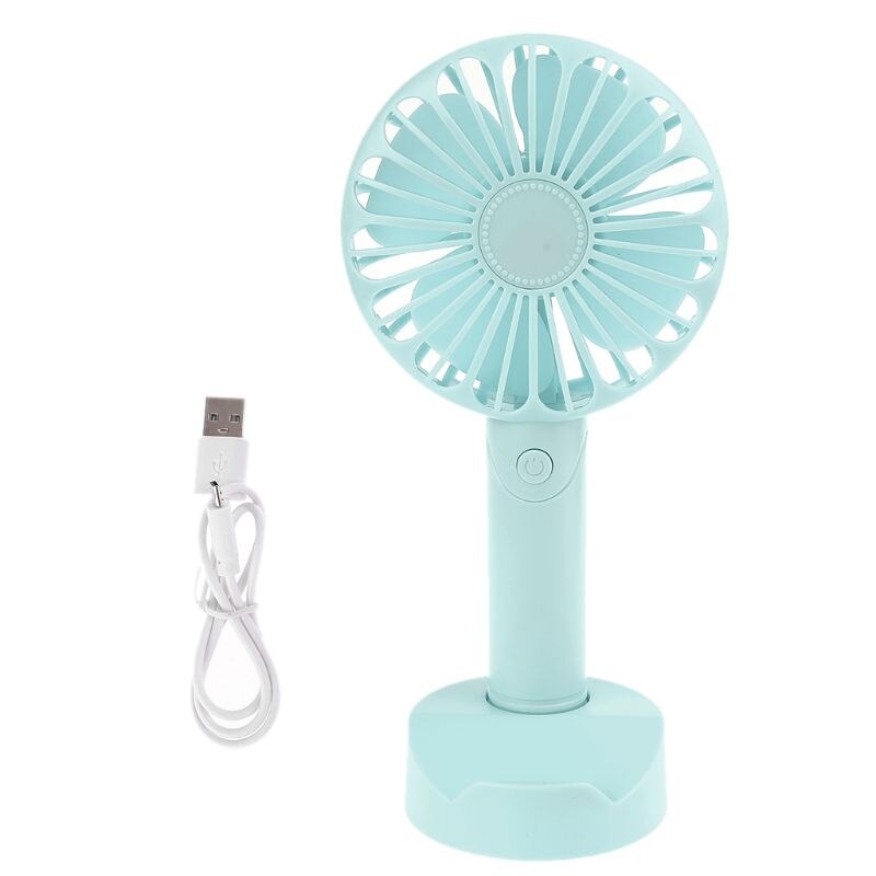 USB or AAA Battery Powered Handheld Desk USB Fan with 3 Speed Cellphone Holder: Green