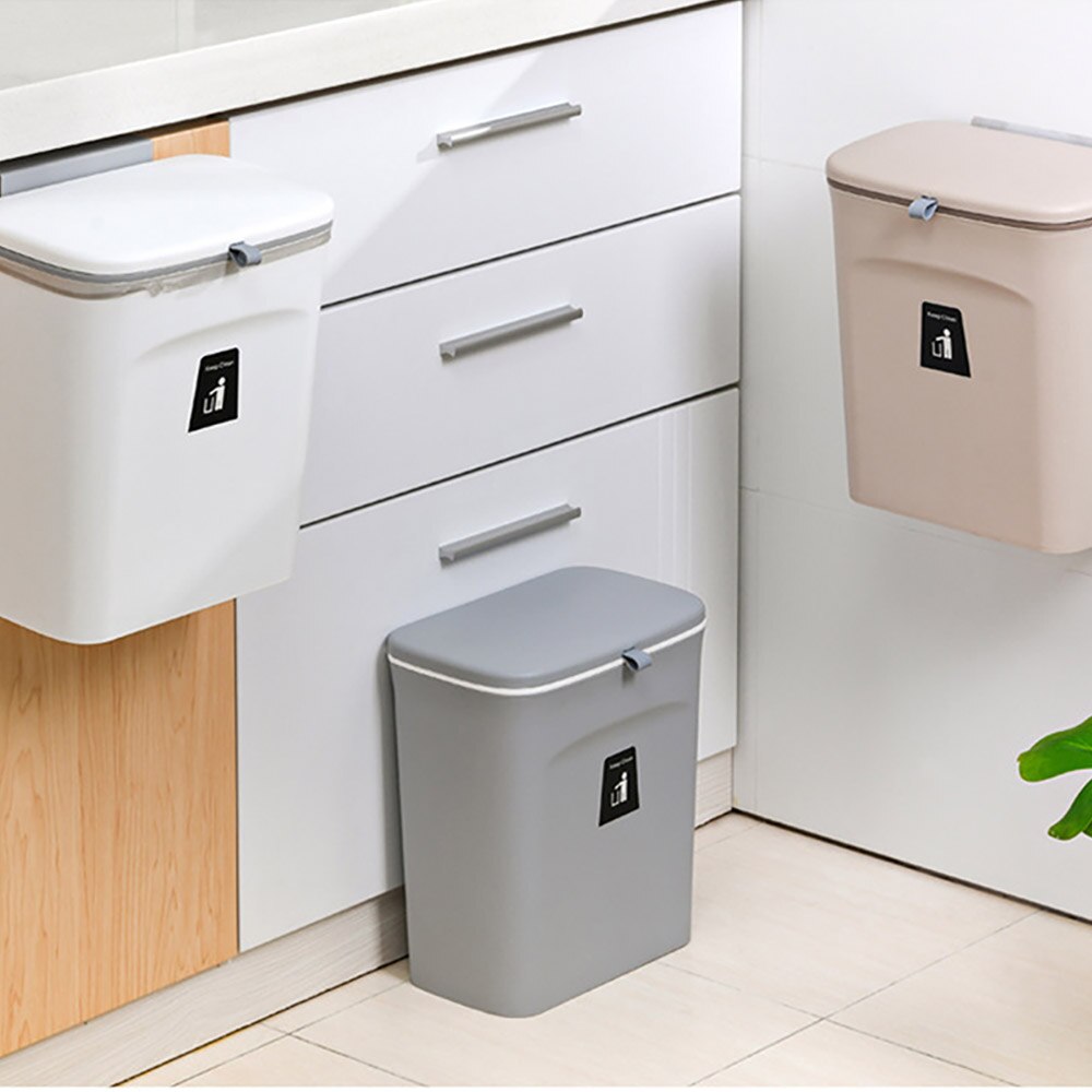 9L gabinete de pared para la cocina cubo basura colgar con tapa deslizante cocina colgador para puerta de armario de basura grande caja de almacenamiento