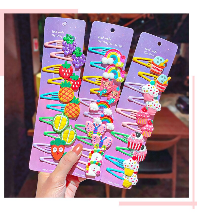 2021 nuovo 10 pz/impostato simpatico cartone animato neonata accessori per capelli bambini arcobaleno gelato clip di capelli forcine fasce per capelli regali per ragazze