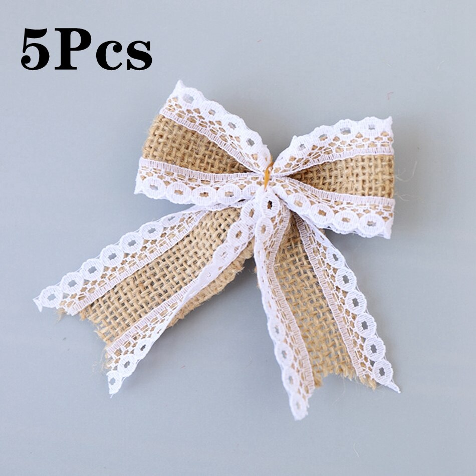 2M/Rolle Natürlichen Jahrgang Jute Leinwand Spitze Schleife Handwerk DIY NäHenne Jute Stoff wickeln Hochzeit Party Weihnachten hause Dekoration: A02 5Stck