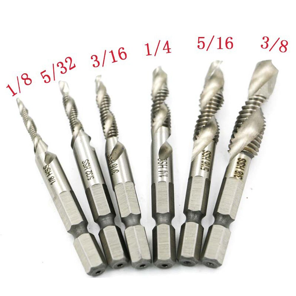 6pcs Speed Steel Screw Tap Drill Bits Hss Taps Countersink Deburr Set Metric Combination Bit High l 1/4 IN Quick Change Hex Die