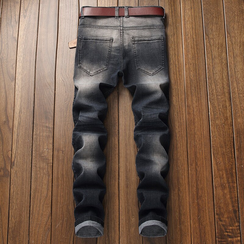 Mäns slitna jeans hål denim byxor snygga jeans