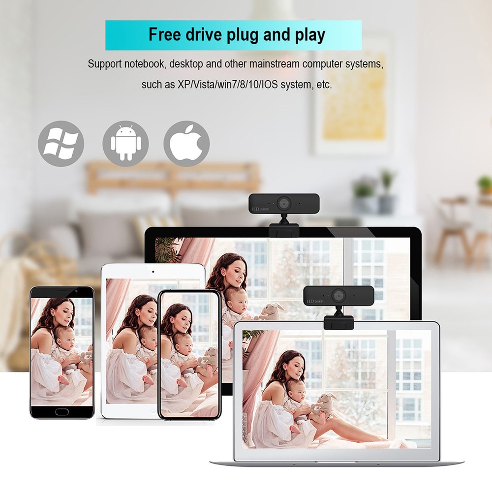 1080P HD Webcam Computer Camera USB Web Camera Laptop Webcams Built-In Sound-absorbing Microphone 1920 *1080 Dynamic Resolution