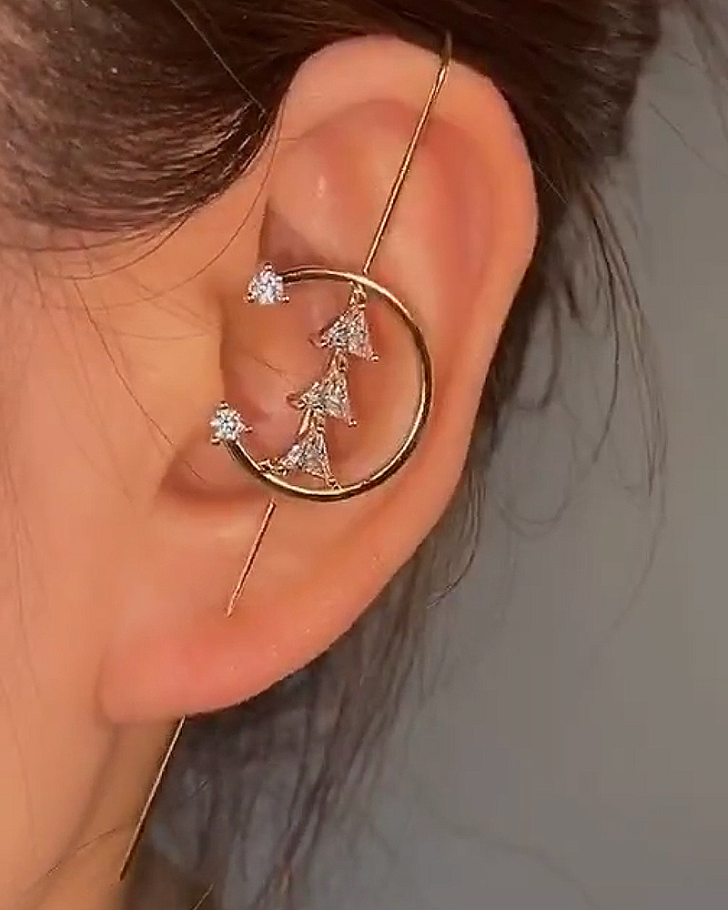 Nuevos pendientes de gancho sobre orugas con aguja para oreja para mujer, pendientes de perforación de circonio con incrustaciones de cobre Diagonal de aurícula envolvente/1 ud.: Zinc negro plateado